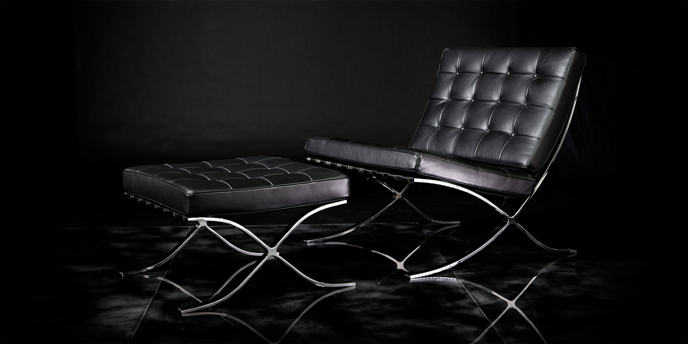 Barcelona Fauteuil avec revêtement en cuir noir (available earlier)