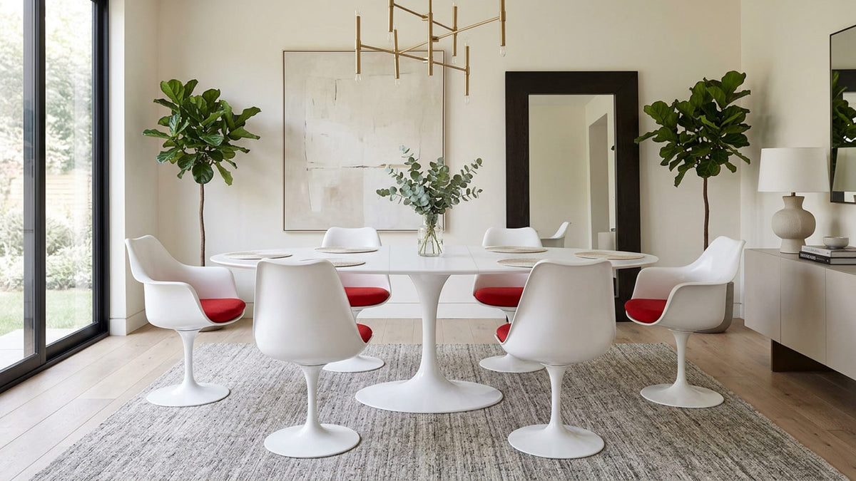 Mesa extensible ovalada TULIP con tablero laminado