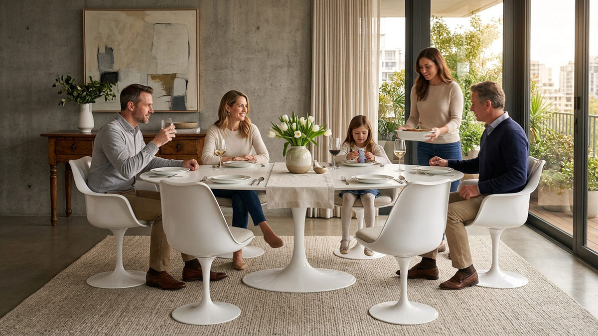 Mesa extensible ovalada TULIP con tablero laminado