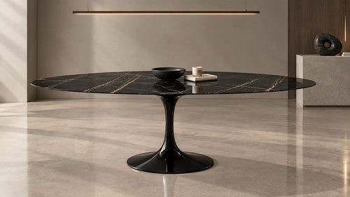 Tulip Oval Table à manger plateau en marbre Sahara