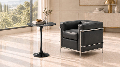 TULIP Table d'appoint ronde plateau en marbre Sahara